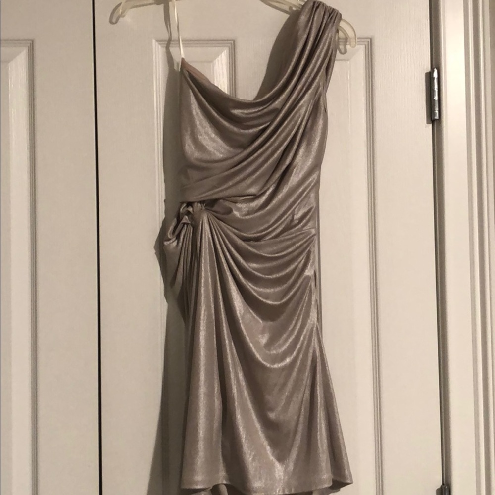Ark & Co Gatsby shimmer taupe one shoulder dress